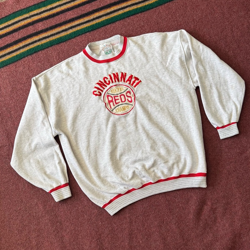 Vintage 80s Cincinnati Reds Ringer Sweatshirt 1975 Champs Baseball MLB